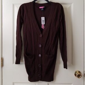 SAY WHAT LONG CHOCOLATE BROWN CARDIGAN SZ MED NWT!